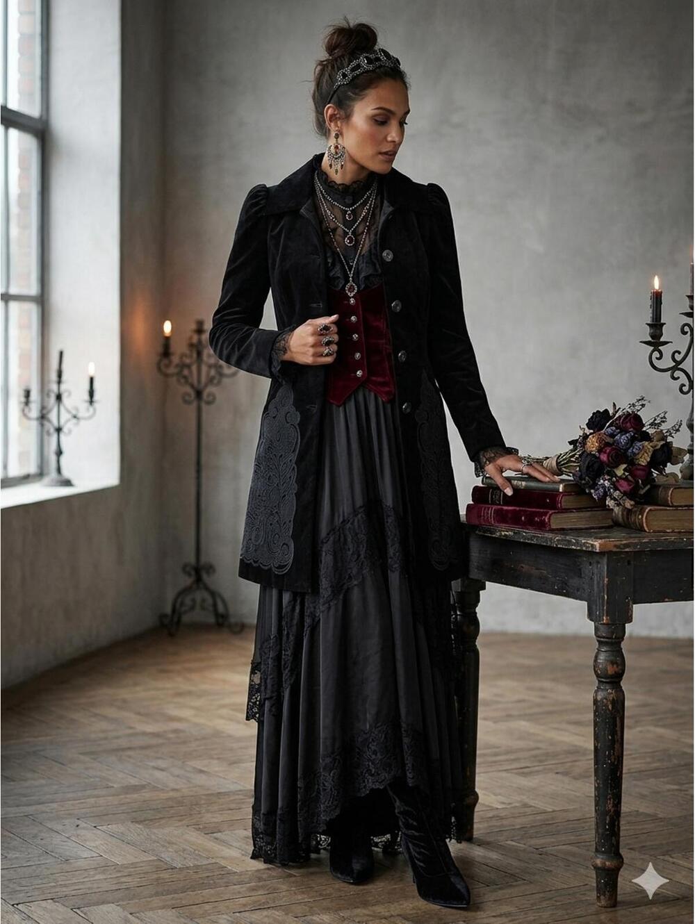 Mango Moments Embroidered Velvet Coat S victorian goth lux corporate goth